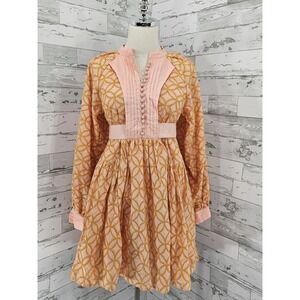 Roiii ASA Fashion Peach Orange Eyelet Mini Dress Long Sleeve Boho Small